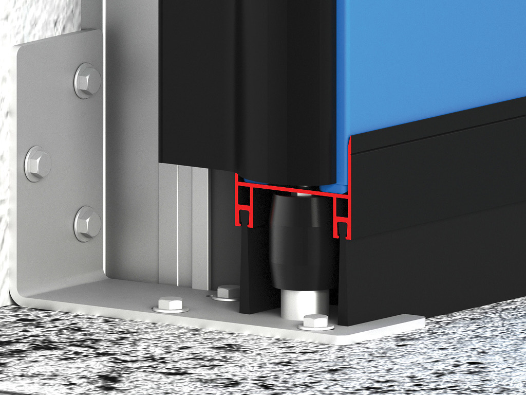 Pastki rolik eshik to‘sig‘ining shamol yuklariga chidamliligini oshiradi va harakat paytida to‘siqning siljishiga yo‘l qo‘ymaydi.